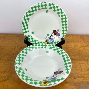 Mickey & Co Gabbay Minnie Mouse Green Plaid Bowl & Plate Set (5 Available)